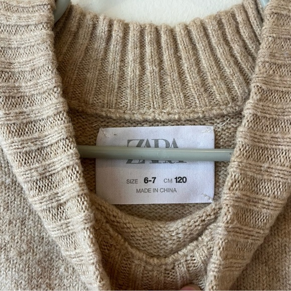 Zara Kids Tan Knit Sweater Dress Wool Blend Size 6-7 Cozy Winter Neutral Winter - Picture 6 of 9